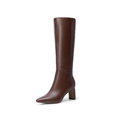 Women Square Toe Knee High Boots Low Chunky Heel Side Zipper Fashion Boots - Image 1 of 4