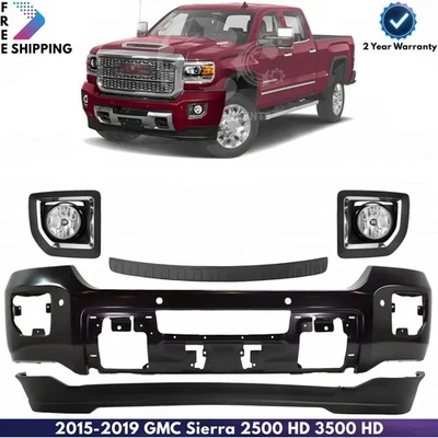 Front Bumper Paintable & Fog Lights Kit For 2015-2019 GMC Sierra 2500 HD 3500 HD Foto 1 de 4