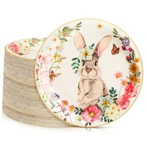 100 Pcs Easter Paper Plates 7'' Round Disposable Bunny Plates Bulk Egg He Is - Picture 1 of 7
