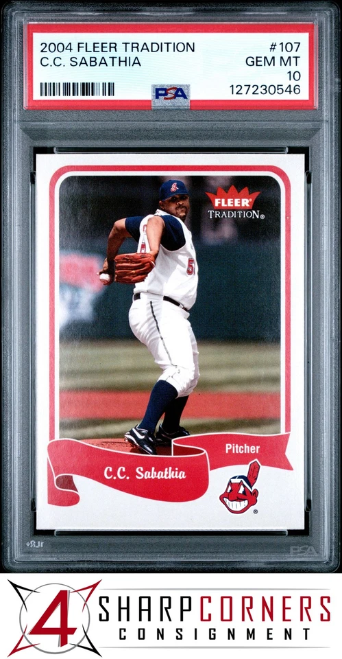 2004 FLEER TRADITION #107 C.C. SABATHIA INDIANS HOF POP 2 PSA 10 - Image 1 of 3