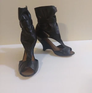 Apepazza schwarze Leder Gladiator Stiefelette Bootie, zehenfrei. Damengröße 6,5 Zoll - Bild 1 von 12