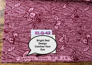 VINTAGE QUILTING FABRIC: 18"x42" Red Design by Sashiko Prints ELQ-42 - Picture 1 of 9