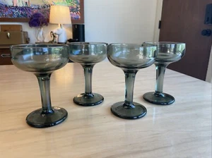 Vintage Emerald/Avocado Green Recycled Glass Coupes Compote Dish Margarita Glass - Picture 1 of 9