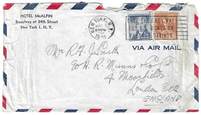 US Prexie cover with Sc# 815 & 1038 combined to England & letter included. - Image 1 of 3
