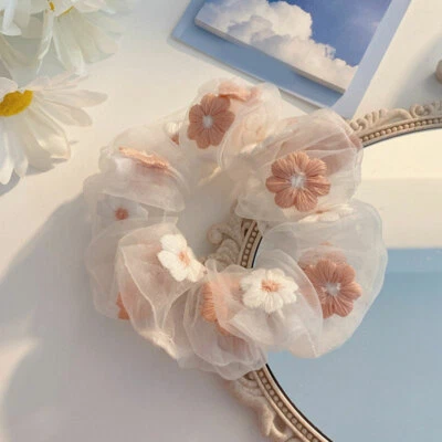 Mujeres Bordado Flor Malla Scrunchies Dulce Organza Cabello Corbatas Anillo Prendas para la cabeza Foto 1 de 4