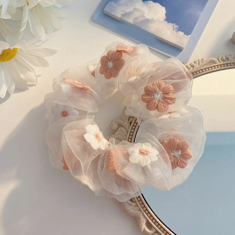Mujeres Bordado Flor Malla Scrunchies Dulce Organza Cabello Corbatas Anillo Prendas para la cabeza Foto 1 de 4