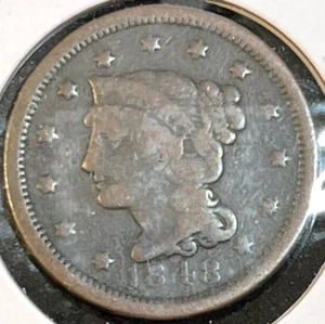 ✅ 1848 Coronet Braided Hair Large Cent Nice Color & Detail N37 R4 - Picture 1 of 4