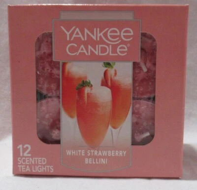 Vela Yankee 12 velas perfumadas Tea Light caixa T/L BRANCO MORANGO BELLINI - Imagem 1 de 3