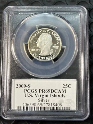 2009-S SILVER US Virgin Islands State Quarter PCGS PR69 DCAM W/State Flag Holder - Image 1 of 4