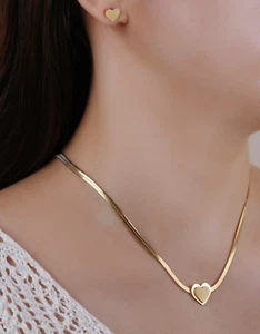 Womens Necklace Earrings Set Pendant Gold Plated Stainless Steel Chain Charm Hot - Picture 1 of 4