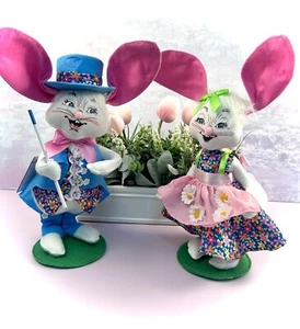 2 Annalee 12" Easter Parade Boy And Girl Bunny Rabbit In Blue Felt NWT 2019-2020 - Picture 1 of 12