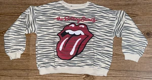 Zara Girls Rolling Stones Cream Sweater With Zebra Like Print Pattern Size 11/12 - Picture 1 of 13
