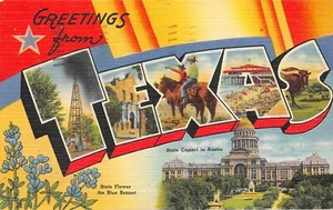 #H3282 TEXAS LARGE LETTER LINEN POSTCARD, - Picture 1 of 2