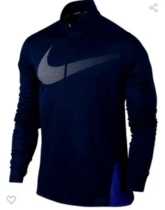 Nike Running Dri-Fit Hombres Manga Larga Swoosh Grande 1/4 Cremallera Azul Marino TALLA PEQUEÑA - Imagen 1 de 3