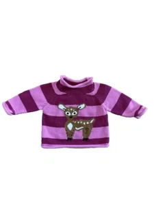 Vintage L.L. Bean Knit Sweater Deer Pink Stripe Chunky Baby 6 Month Pullover - Bild 1 von 13