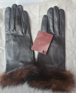Vintage Valentino Gr. 6,5 schwarz Leder/Nerz Seide gefütterte Handschuhe Italien fast neuwertig mit Etikett - Bild 1 von 19