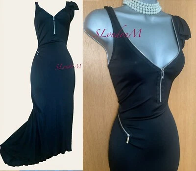 Karen Millen GB 10 Negro Jersey Zip Detalle Dobladillo Asimétrico Llamarada Gala - Imagen 1 de 4