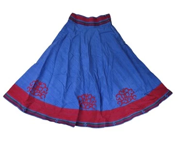 Falda Acampanada Vintage Bazaar Boho Para Mujer 12 Azul Calce y Acampanada Baile Cremallera Lateral Étnica Foto 1 de 4