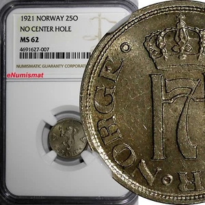 Norway Haakon VII 1921 25 Ore NGC MS62 3 YEARS TYPE TOP GRADED BY NGC KM# 381(7) - Picture 1 of 4