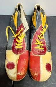 Vintage Handmade Circus Clown Show Funny Leather Footwear Red Yellow Antique - Picture 1 of 13