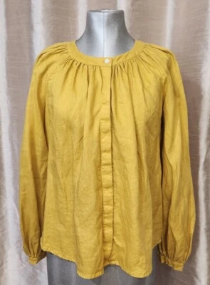 Top para mujer Banana Republic manga larga con botones 100 % lino color mostaza, XS  Foto 1 de 4