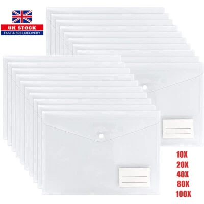 100x Clear A4 Popper Wallets Folders Document Stud Filing Paper Folder Office UK