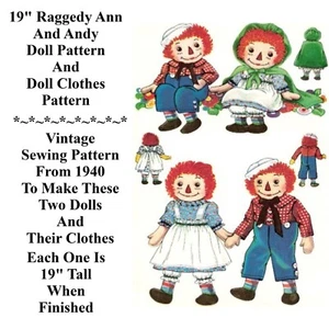 Raggedy Ann Doll & Raggedy Andy Doll & Clothes Sewing Pattern - Picture 1 of 6