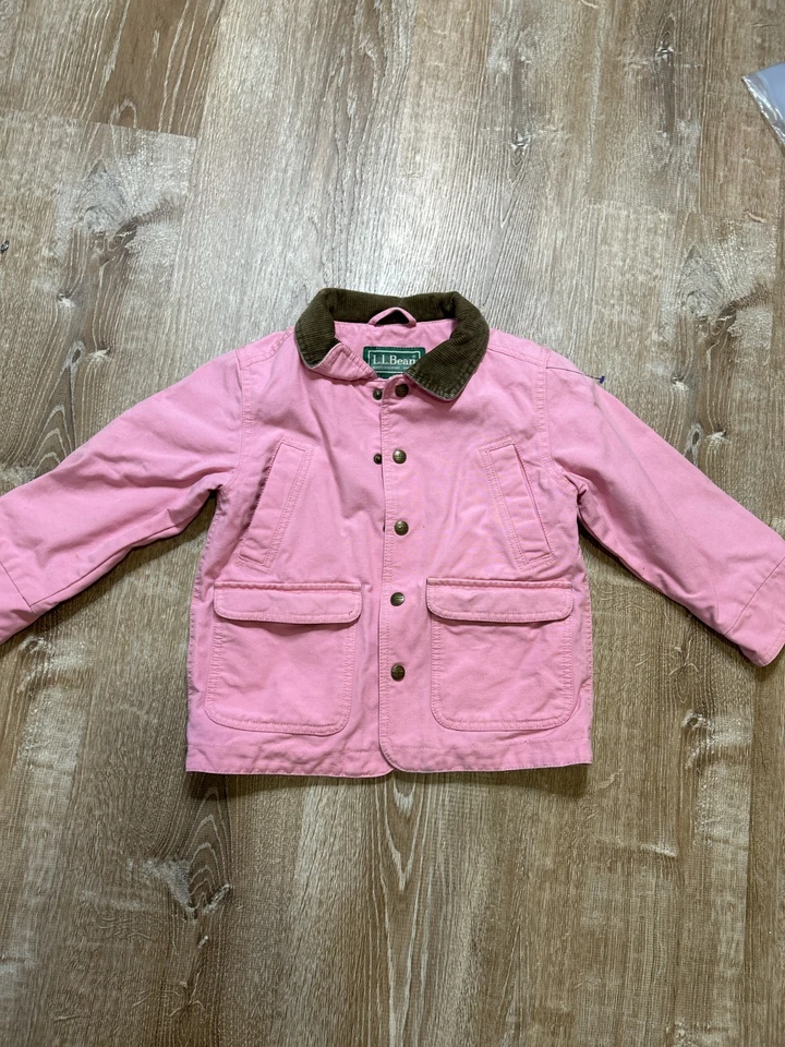 Abrigo Chaqueta LL BEAN Niñas Pequeño 4 Rosa Lona Tareas Pana Cuello Forrado Foto 1 de 4