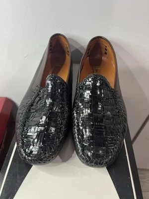 Moreschi 男式手工编织皮革发球杆乐福鞋黑色/棕色 Idro Nero 8.5 码 — 第 1/4 张图片