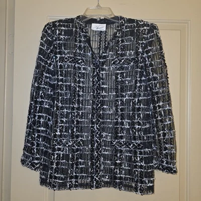 Size S Vtg Farinae Collections Tweed Sequin On Net Base Rich Old Money Jacket - Image 1 of 4