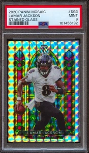 2020 Panini Mosaic Lamar Jackson Stained Glass PSA 9 Ravens MVP - Picture 1 of 2