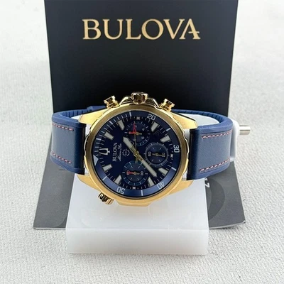 Bulova Men's Marine Star 97B168 Chronograph Blue/Gold Dial Silicone Quartz Watch - Image 1 of 4