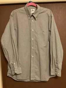 "Camisa de vestir con botones Lacoste 42 logotipo marrón/blanco a cuadros cuello de 16""" - Imagen 1 de 4