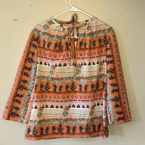 VTG Polyester Blouse Top Floral Mod Hippie Cottagecore L Needs Sewing Repairs** - Picture 1 of 18