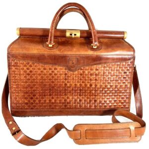 HARTMANN by Lombardo Woven Walnut Leather Vintage Authentic Briefcase Messenger 
