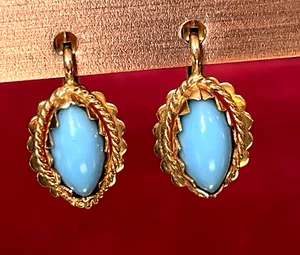 18K GOLD PERSER TÜRKIS OHRRINGE NATÜRLICHER EDELSTEIN 750 LEVERBACK SIGNIERT - Bild 1 von 17