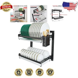 2 Tier Stainless Steel Wall Dish Organizer with Easy Drain and Cleanup Features - Picture 1 of 8