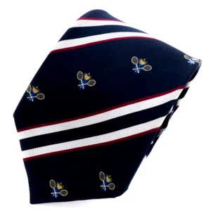KENT Silk Necktie Navy Blue, with Red & White Stripe Crest 58.5 in. x 3.25 in. - Picture 1 of 5