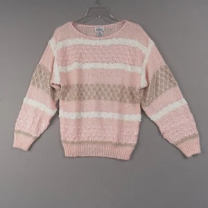Vintage 1980's Women's Sweater Sz Medium Peach Stripes Acrylic Rayon Fuzzy Erika - Picture 1 of 7