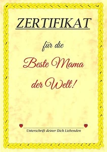 Zeritfikat für die Beste Mama der Welt Urkunde Muttertag Geburtstag weltbeste Ma - Bild 1 von 4