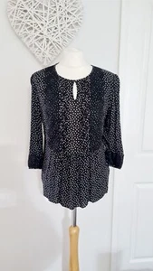 Ladies Womens Black White Polka Dot Stunning Boden Tunic Top Size 12 Lace Trim - Picture 1 of 7