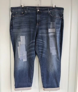Pantalones de mezclilla NYDJ Boyfriend para mujer Plus 22W elevación x pliegue parches bordados recortados 48x26 - Imagen 1 de 12
