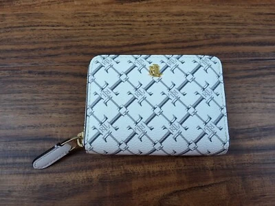Cartera Lauren Ralph Lauren Heritage Patrón Pequeña Cremallera Alrededor Blanca Plateada Nueva Sin Etiquetas Foto 1 de 4