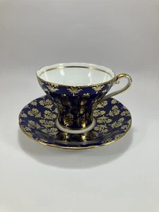 Aynsley Tasse & Untertasse - dunkelblau/kobalt & Blattgold - Korsett - Fine Bone China - Bild 1 von 13