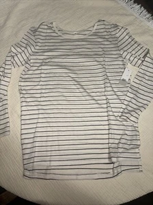 NEW NWT Nordstrom BP Ivory Blk Liz Stripe Top Long Sleeve Tee Shirt SZ S Small - Picture 1 of 5