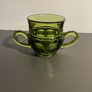 Vintage Indiana Glass Olive Green Kings Crown Thumbprint Open Sugar Bowl