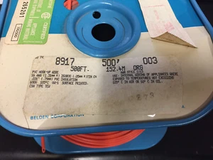 8917-003-500 BELDEN PVC HOOK UP WIRE 16AWG 26X30 .031 PVC 600V ORANGE 500FT - Picture 1 of 1