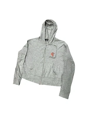 Jaqueta com capuz feminina DKNY esporte manga longa cinza tamanho pequeno com zíper frontal logotipo - Imagem 1 de 4