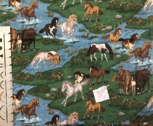 Cranston Joan Messmore Wild Horses Cotton Fabric 44” by 44” - Picture 1 of 1