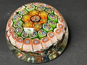 2.5" Murano Concentric Millefiori Paperweight - Green/Orange - Picture 1 of 5